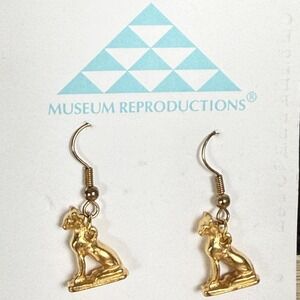 Museum Reproductions Bastet Cat Amulet Gold Tone 1.25in Womens Dangle Drop